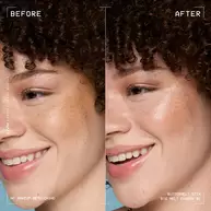 A side view of a model's face showing before and after results of using Buttermelt Stix in shade 01 Big Melt Energy